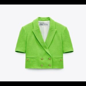 Zara textured crop blazer green XS cropped jacket